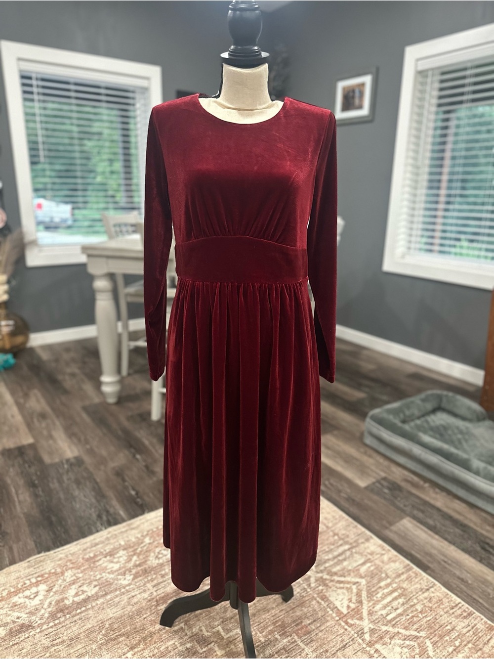Boden Velvet Dress 14 Maroon Long Sleeve Midi Fit Flare Holiday Party Classy NWT